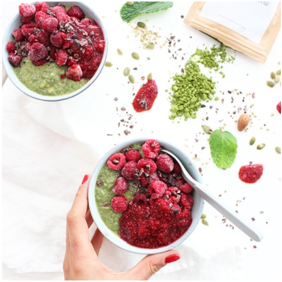 Matcha Raspberry Chia Puddings