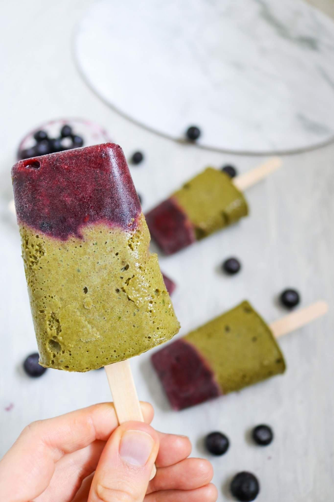 Matcha Blueberry Nicecream Pops