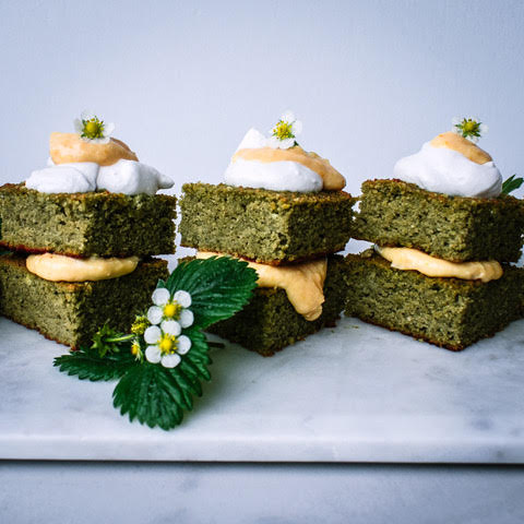 Matcha Sponge with Lemon Curd and Coconut Yoghurt